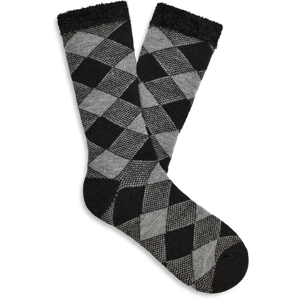 UGG AUSTRALIA Mens Crew Socks Cozy Fleece Black Grey Check 1-Pair One Size GRADY